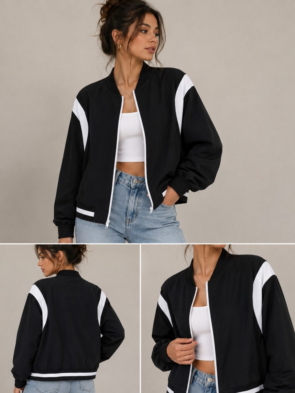 SHEIN Black and White Bomber Jacket